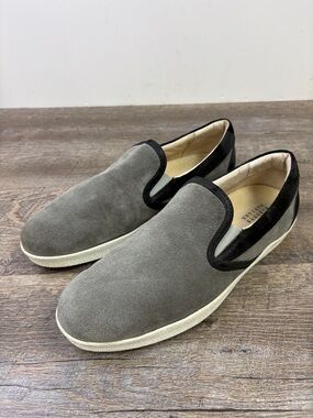 Barneys New York Suede Slip-On Sneakers Gray Black Contrast Men’s EU 43